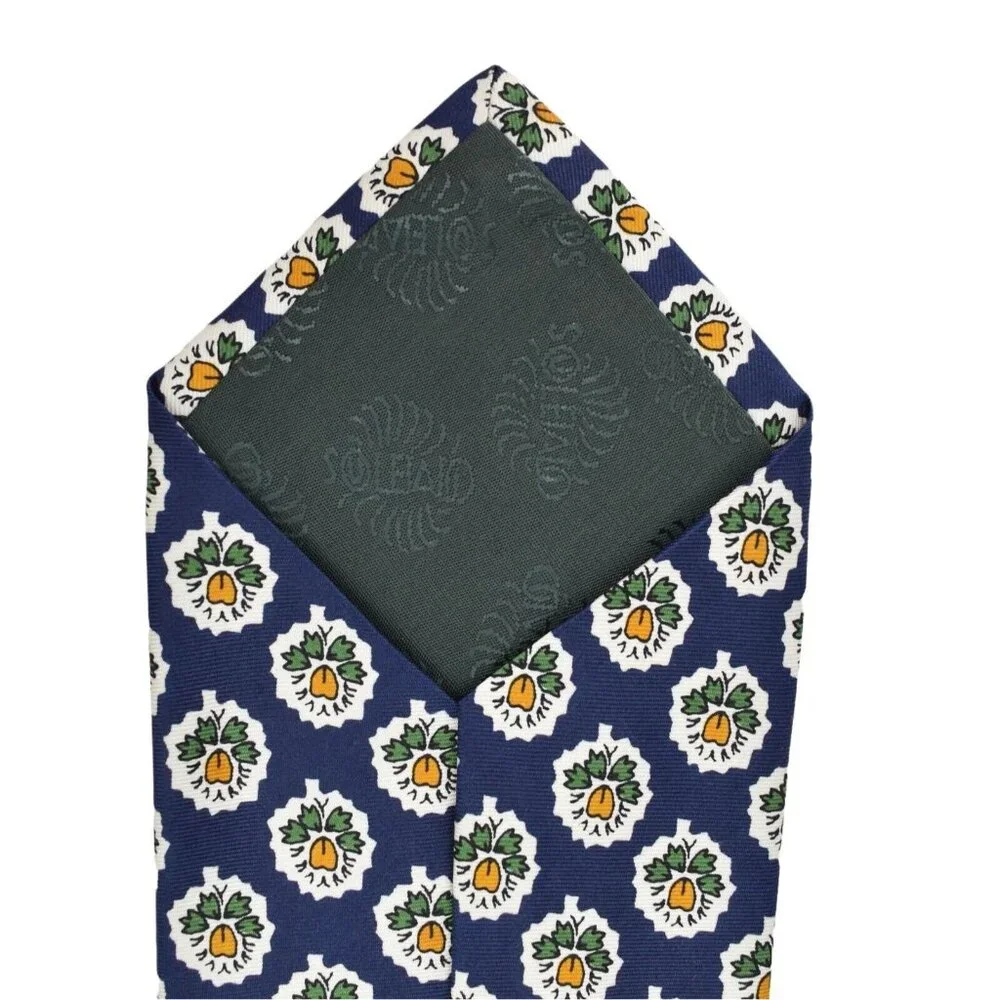 Souleiado Mens Tie Necktie 100% Silk Floral Hand Made in France Blue 58 in